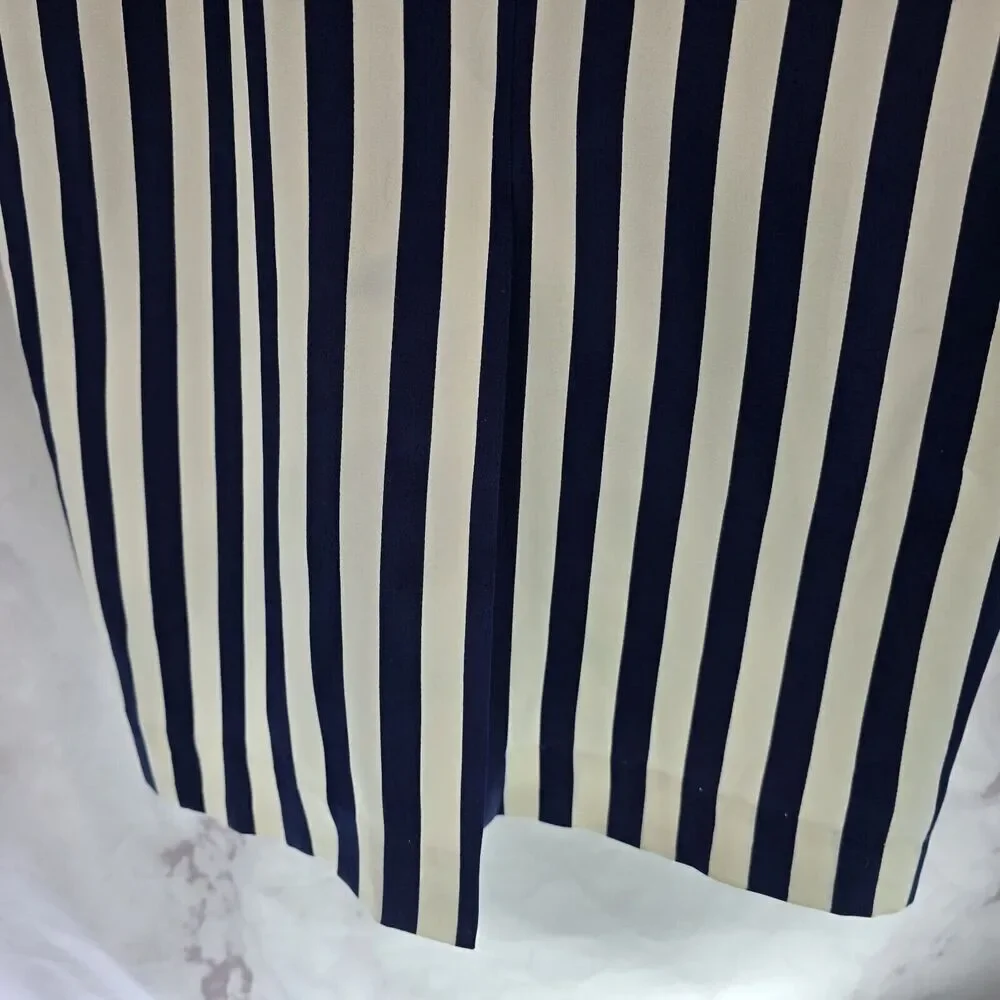 Vintage Silk Dress Womens Large 12 Navy Cream White Midi Maxi Striped Talbots - Picture 10 of 16